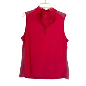 Coolblast Sleeveless Golf Equestrian Shirt Pink Red 1/4 Zip Mesh‎ Panel XL